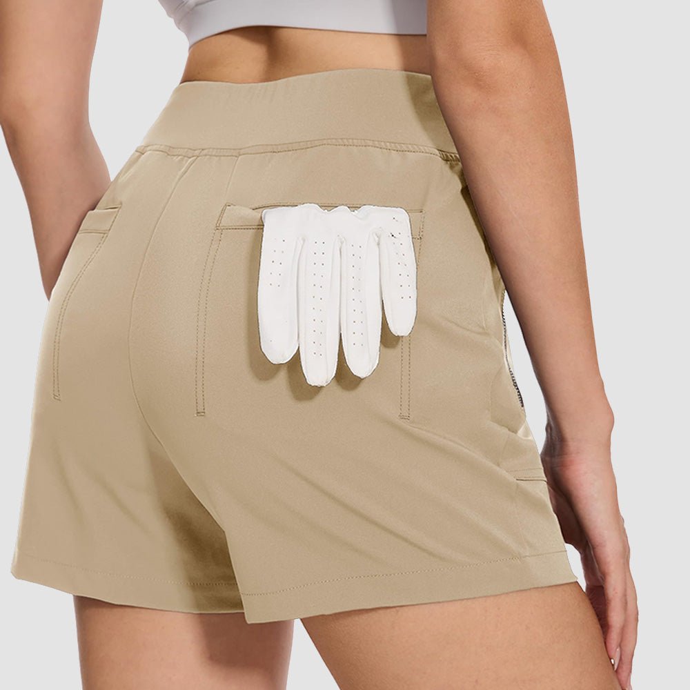 Women's 4 inch High Waisted Hiking Shorts - Quick Dry Golf Shorts Light Khaki by MAGCOMSEN
