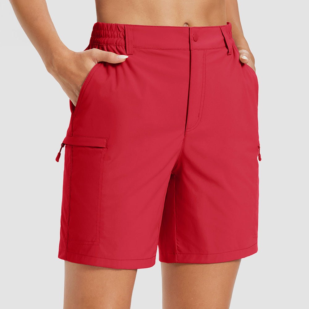 Women's 7 Inseam Quick Dry Hiking Cargo Shorts Red by MAGCOMSEN