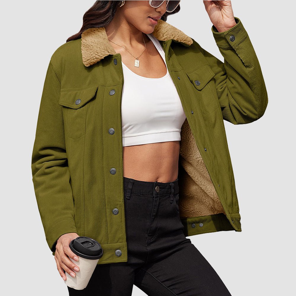 Wolf Brown Women's Corduroy Jacket Sherpa Lined Warm Winter Coat - MAGCOMSEN