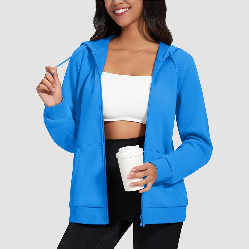 Ice Blue Women's Fleece Jacket - Full Zip, Hood & Pockets - MAGCOMSEN