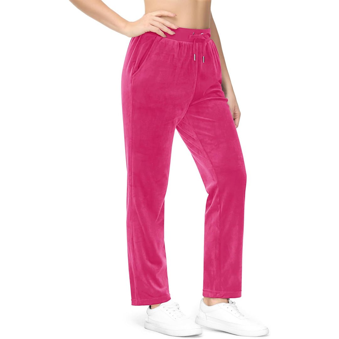 Rose Red Women's Fleece Jogger Pants - Comfy Lounge & Yoga Sweatpants - MAGCOMSEN