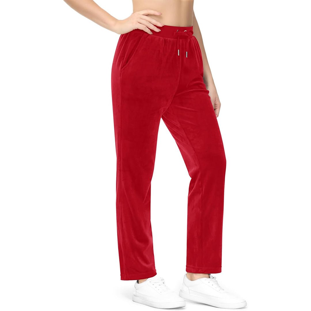 Red Women's Fleece Jogger Pants - Comfy Lounge & Yoga Sweatpants - MAGCOMSEN