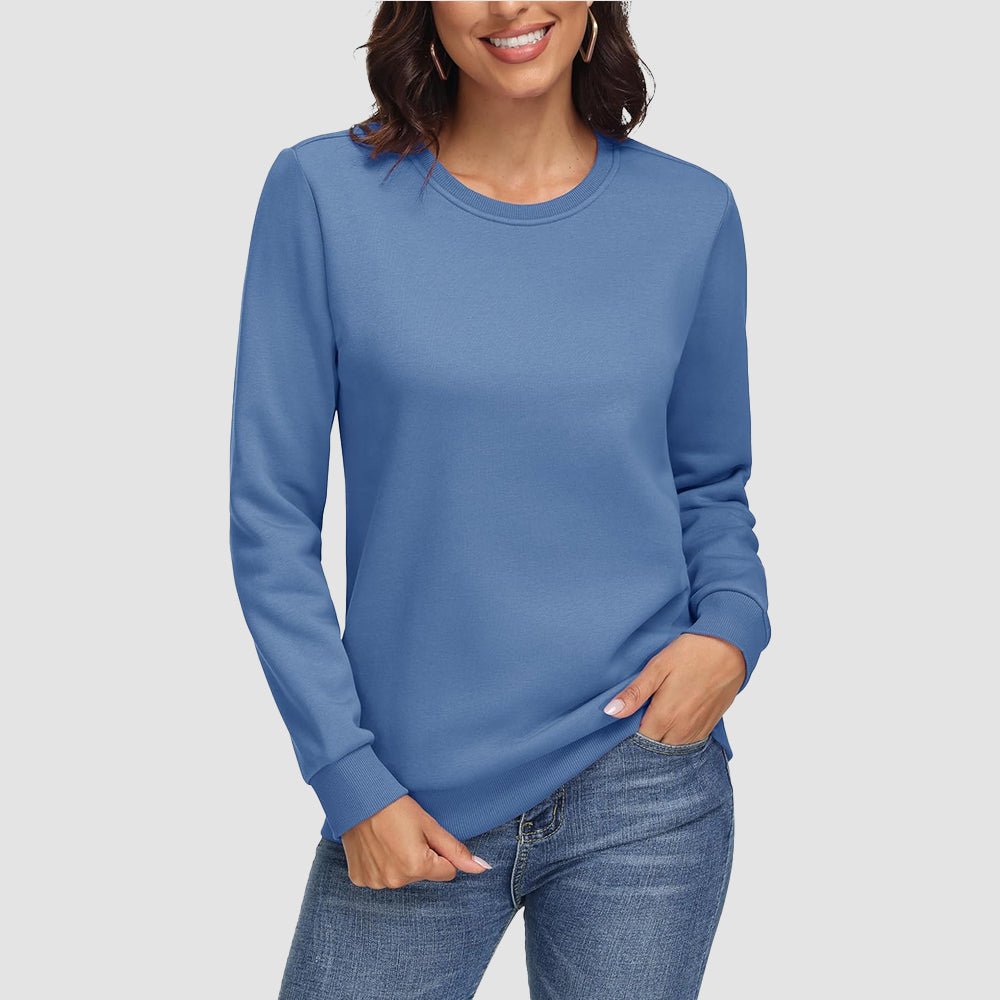 Grey Blue Women's Fleece Sweatshirt - Crewneck & Long Sleeve - MAGCOMSEN