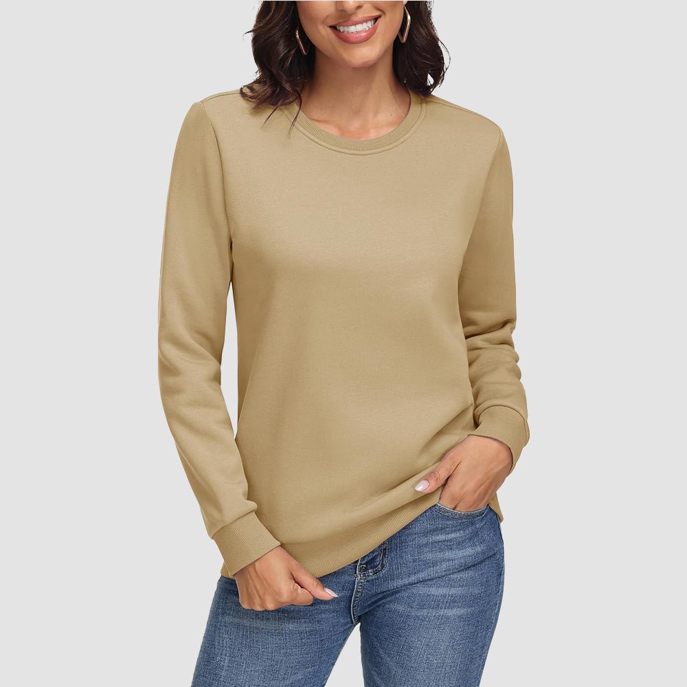 Khaki Women's Fleece Sweatshirt - Crewneck & Long Sleeve - MAGCOMSEN