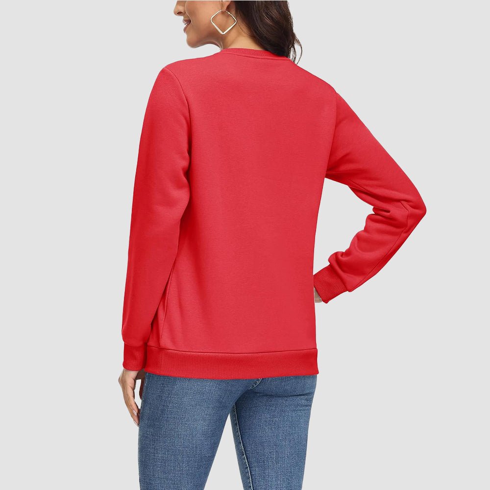 Red Women's Fleece Sweatshirt - Crewneck & Long Sleeve - MAGCOMSEN
