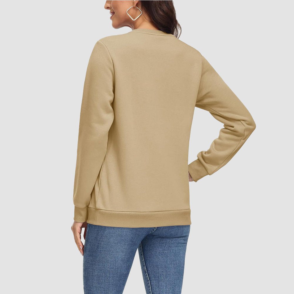 Khaki Women's Fleece Sweatshirt - Crewneck & Long Sleeve - MAGCOMSEN