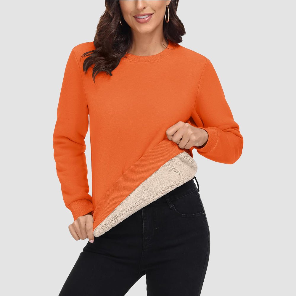 Orange Women's Fleece Sweatshirt - Crewneck, Winter Warm & Cozy - MAGCOMSEN