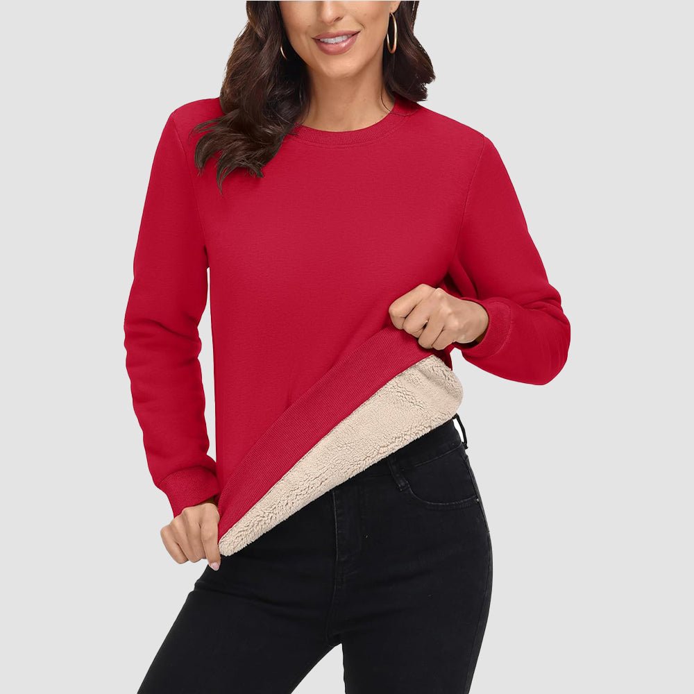 Red Women's Fleece Sweatshirt - Crewneck, Winter Warm & Cozy - MAGCOMSEN