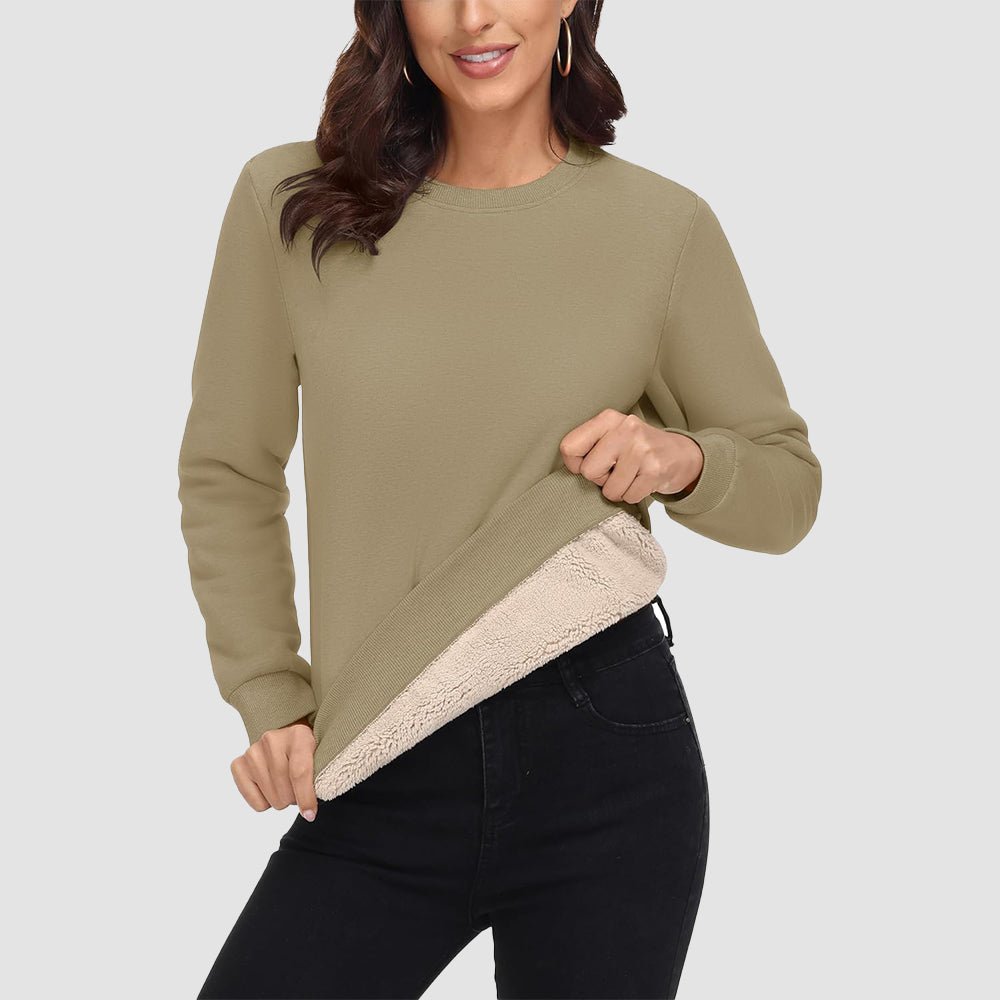 Khaki Women's Fleece Sweatshirt - Crewneck, Winter Warm & Cozy - MAGCOMSEN