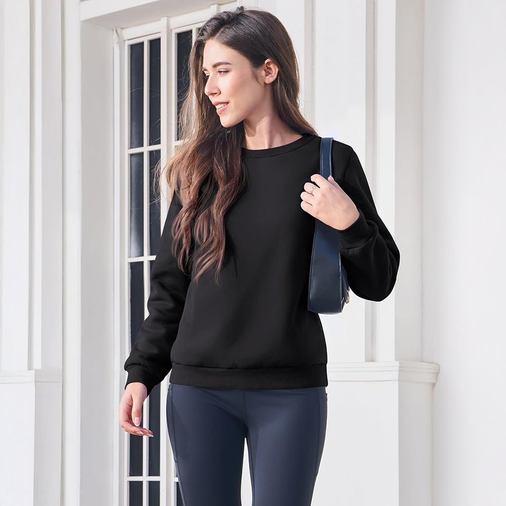 Black Women's Fleece Sweatshirt - Crewneck, Winter Warm & Cozy - MAGCOMSEN