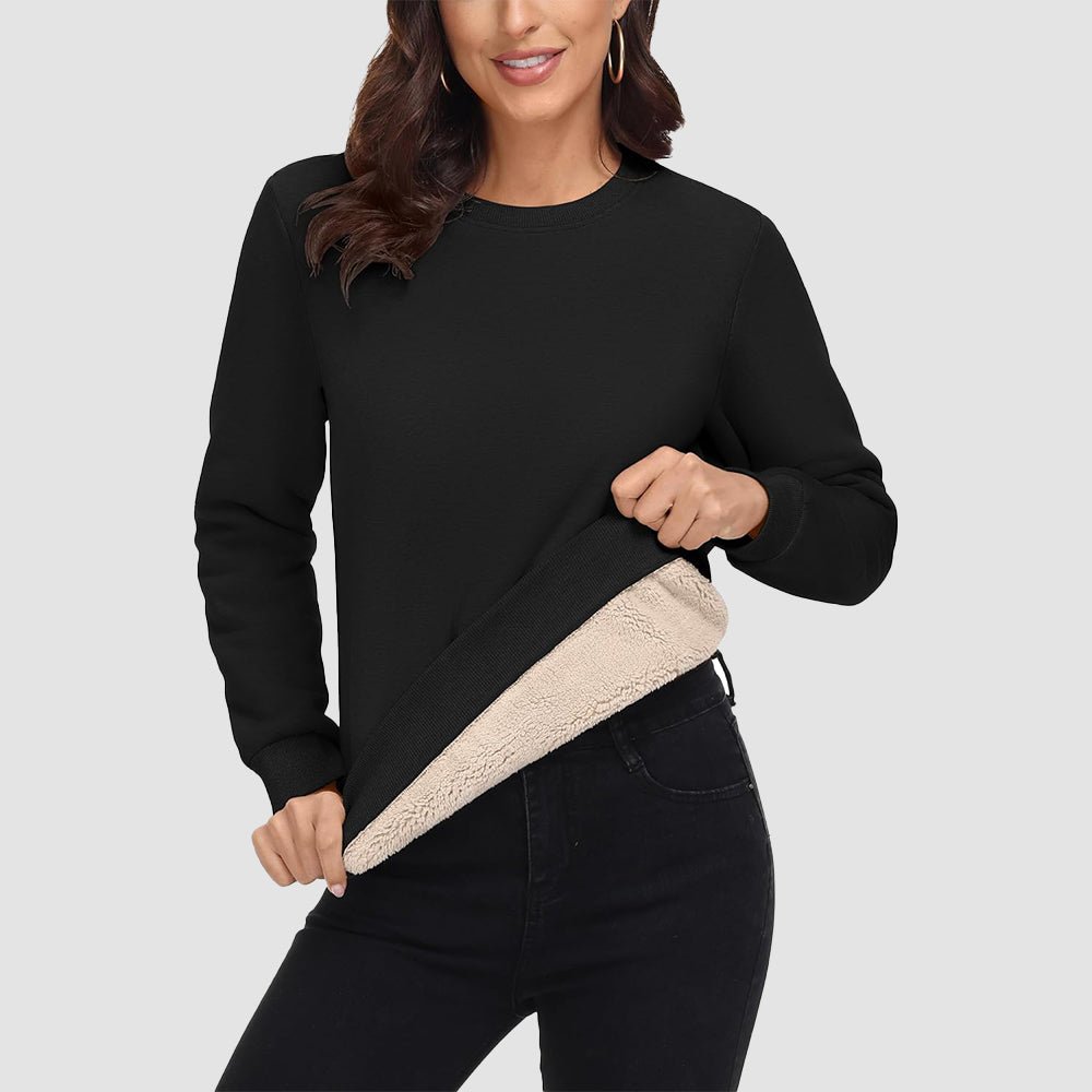 Black Women's Fleece Sweatshirt - Crewneck, Winter Warm & Cozy - MAGCOMSEN