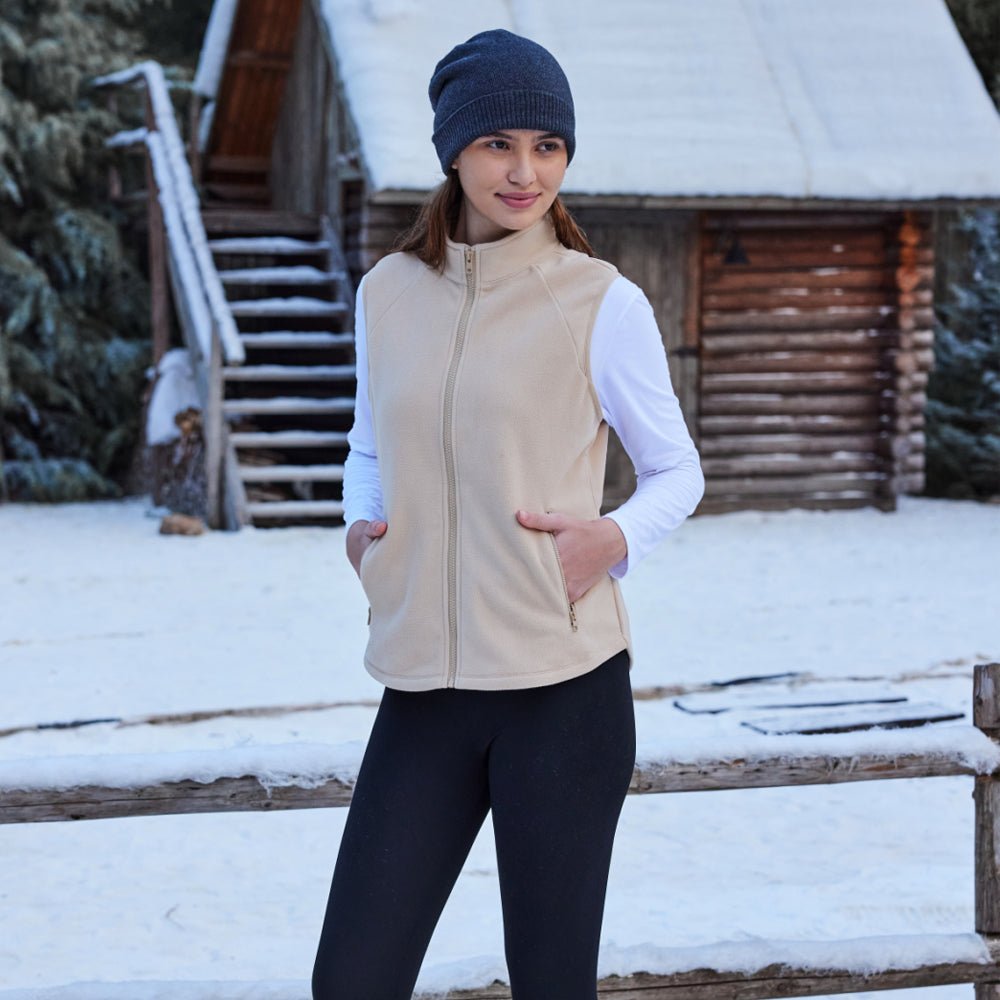 Light Khaki Women's Fleece Vest Sleeveless Lightweight Warmth Jackets - MAGCOMSEN