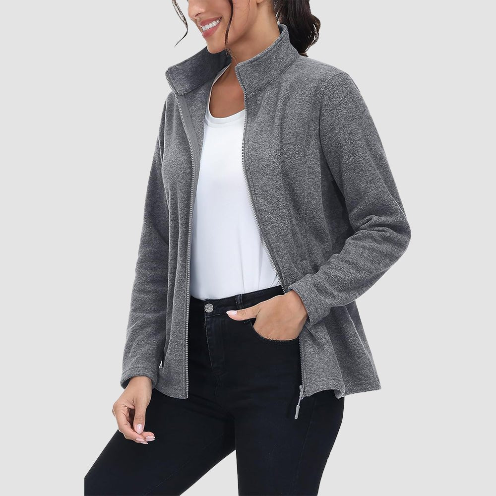 Dark Grey Women's Full Zip Fleece Jacket - Zip Pockets, Warm - MAGCOMSEN