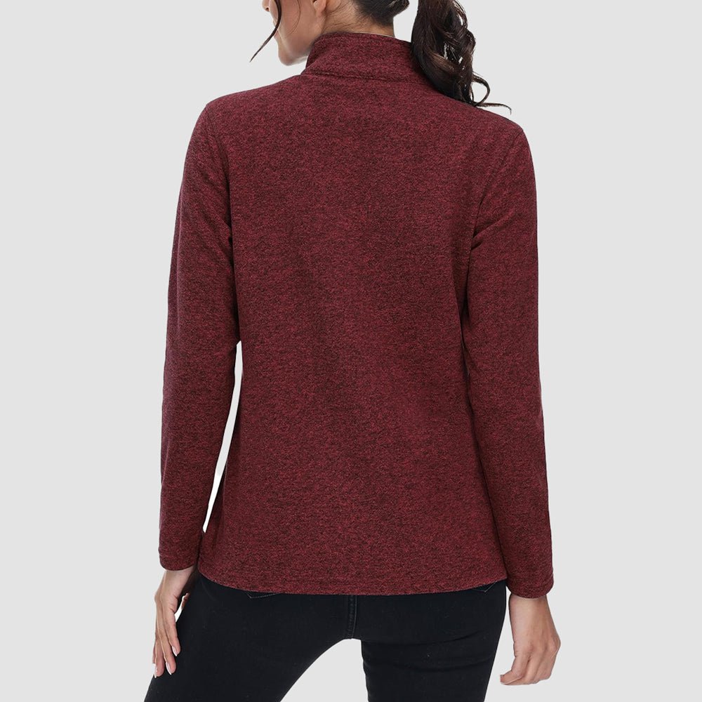 Wine Women's Full Zip Fleece Jacket - Zip Pockets, Warm - MAGCOMSEN