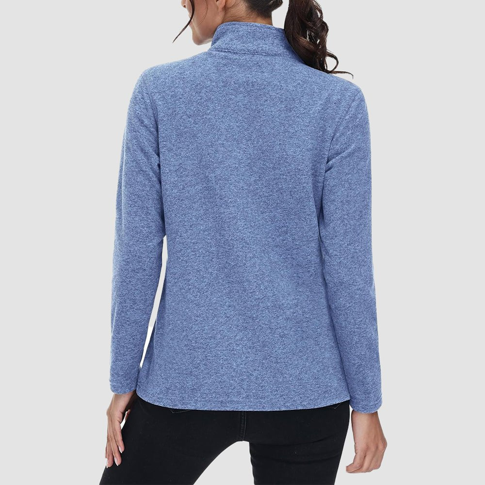 Grey Blue Women's Full Zip Fleece Jacket - Zip Pockets, Warm - MAGCOMSEN