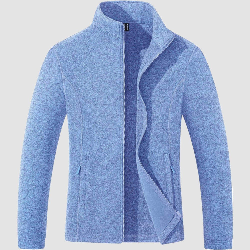 Light Blue Women's Full Zip Fleece Jacket - Zip Pockets, Warm - MAGCOMSEN