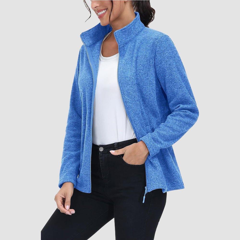 Sea Blue Women's Full Zip Fleece Jacket - Zip Pockets, Warm - MAGCOMSEN