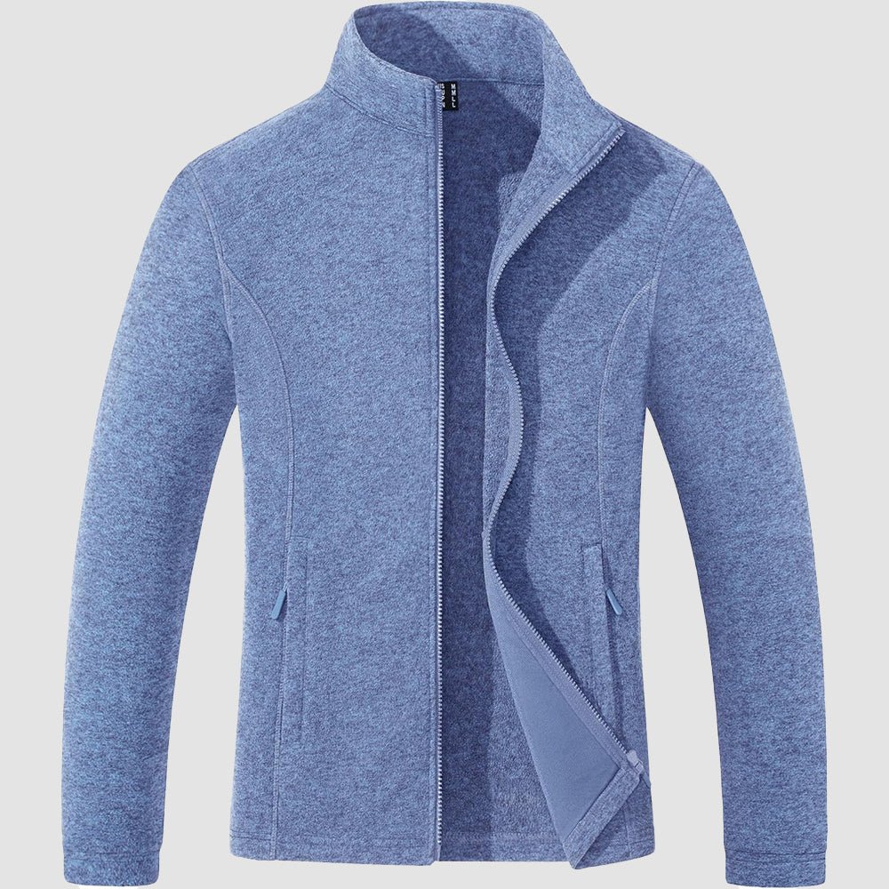 Grey Blue Women's Full Zip Fleece Jacket - Zip Pockets, Warm - MAGCOMSEN