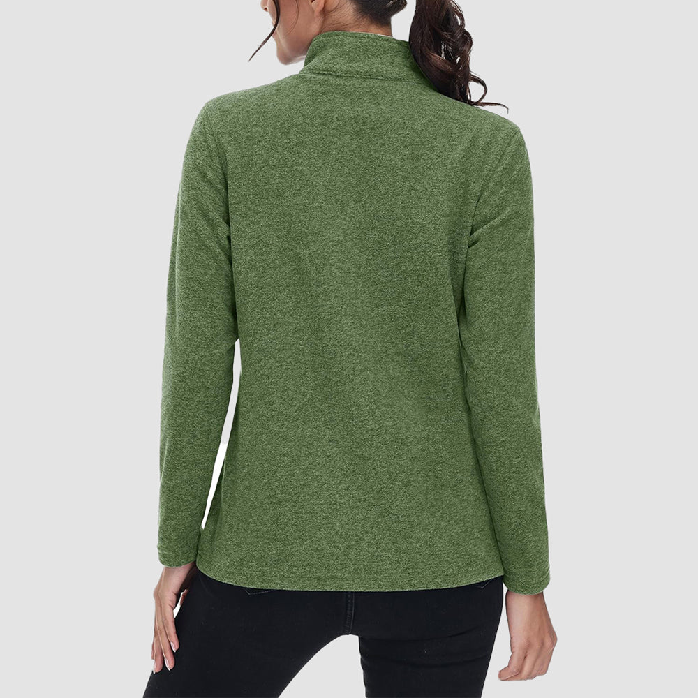 Army Green Women's Full Zip Fleece Jacket - Zip Pockets, Warm - MAGCOMSEN