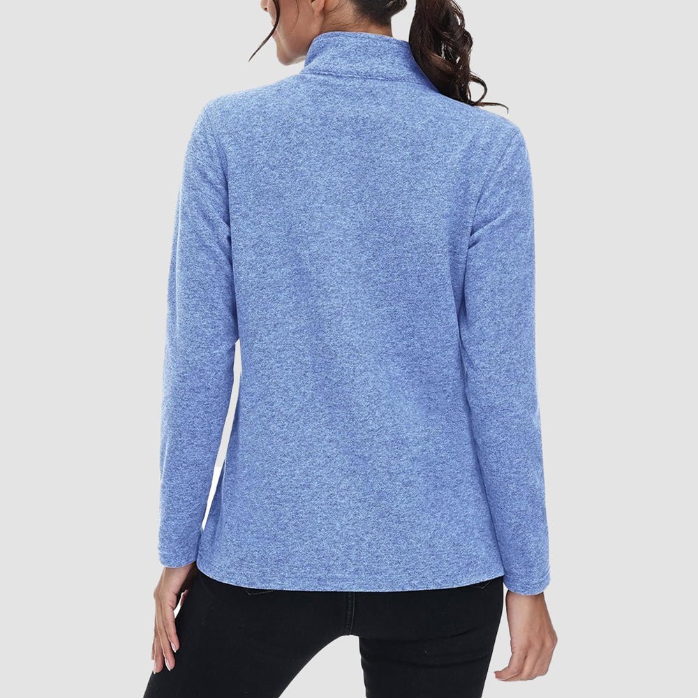 Light Blue Women's Full Zip Fleece Jacket - Zip Pockets, Warm - MAGCOMSEN