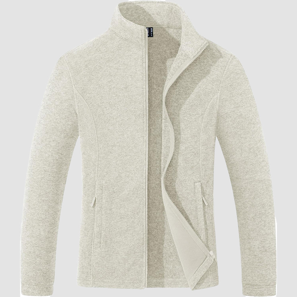 Beige Women's Full Zip Fleece Jacket - Zip Pockets, Warm - MAGCOMSEN