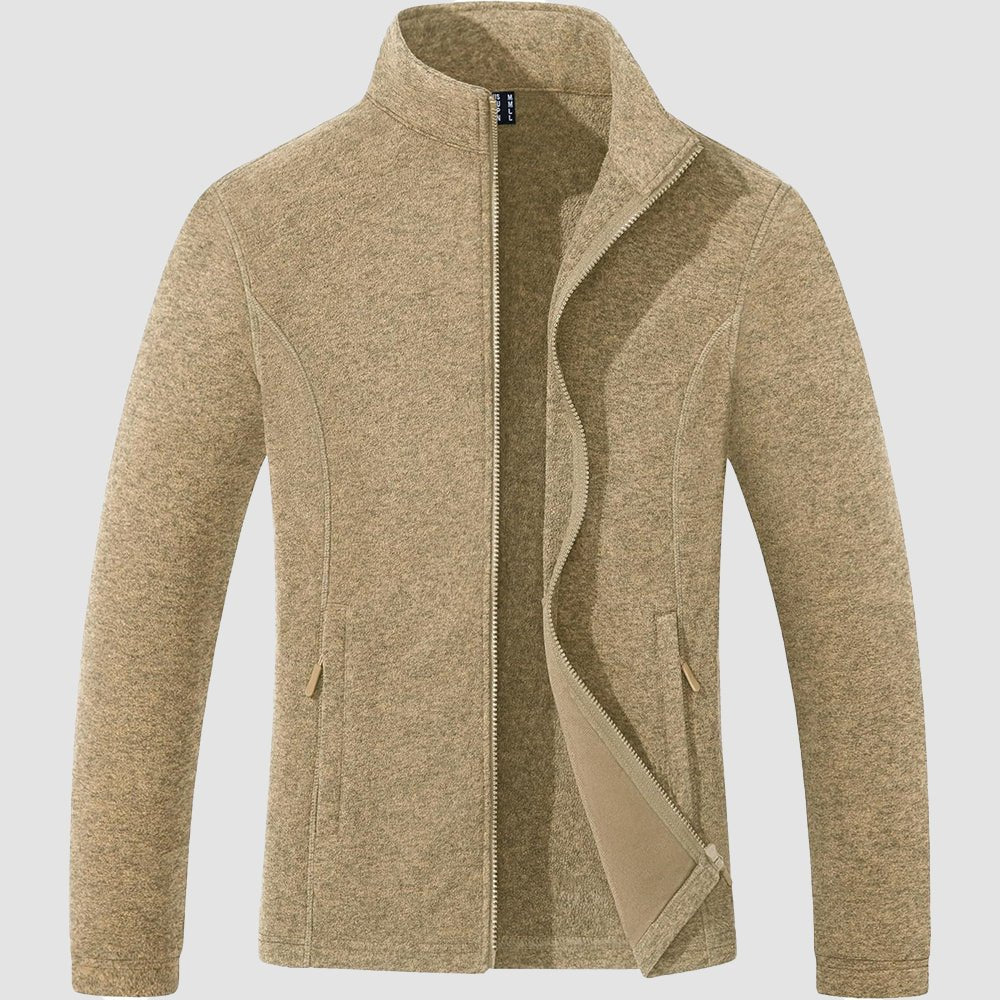Khaki Women's Full Zip Fleece Jacket - Zip Pockets, Warm - MAGCOMSEN