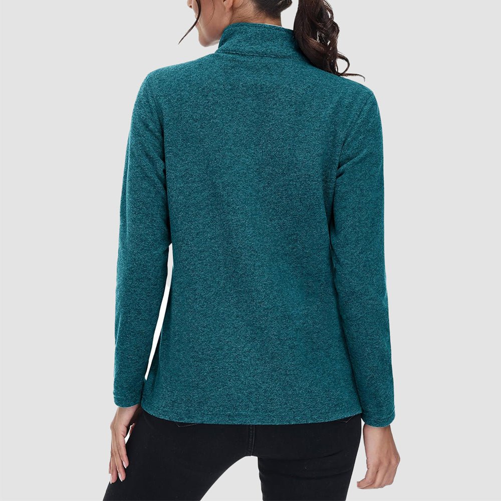 Peacock Blue Women's Full Zip Fleece Jacket - Zip Pockets, Warm - MAGCOMSEN
