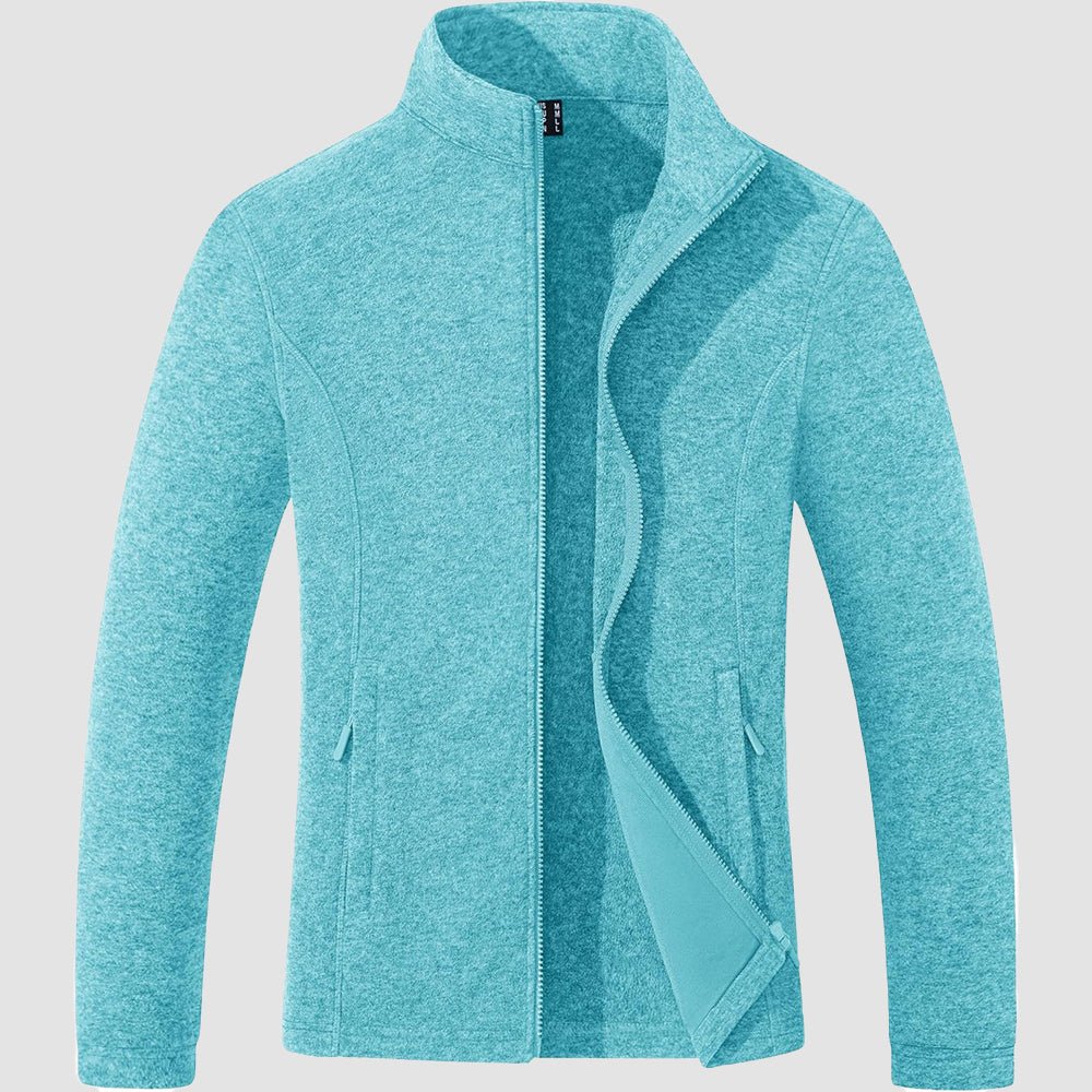 Water Blue Women's Full Zip Fleece Jacket - Zip Pockets, Warm - MAGCOMSEN