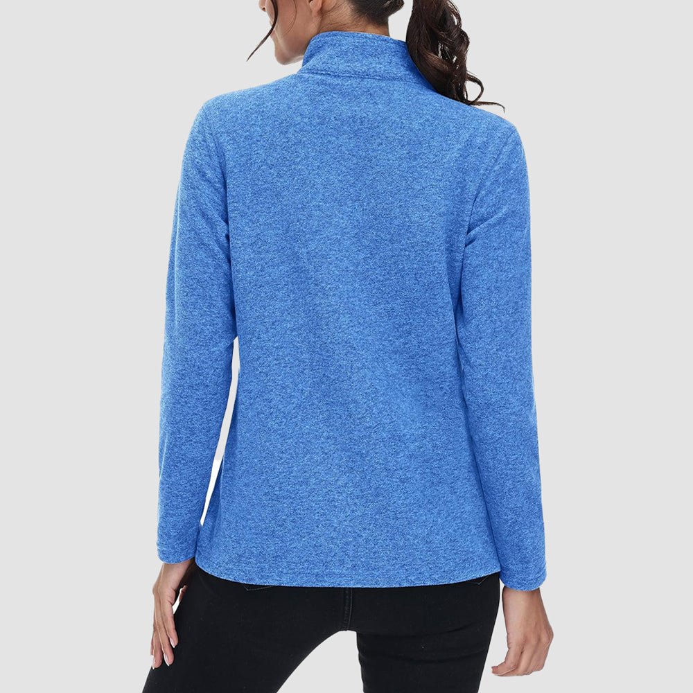 Sea Blue Women's Full Zip Fleece Jacket - Zip Pockets, Warm - MAGCOMSEN