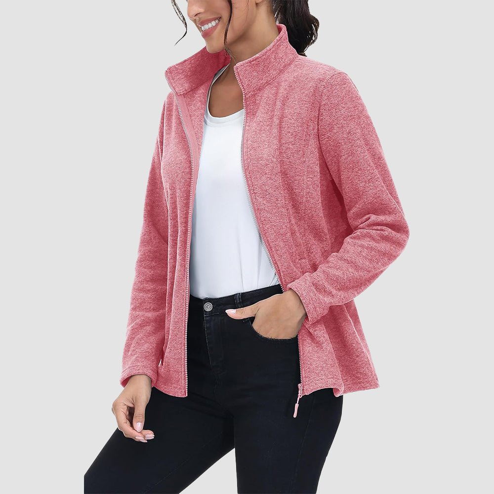 Pink Women's Full Zip Fleece Jacket - Zip Pockets, Warm - MAGCOMSEN