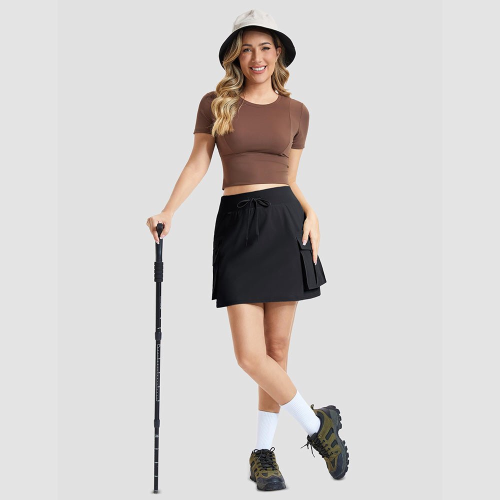 Black Women's High Waisted Hiking Cargo Skort with 4 Pockets - Golf Tennis Skirt - MAGCOMSEN