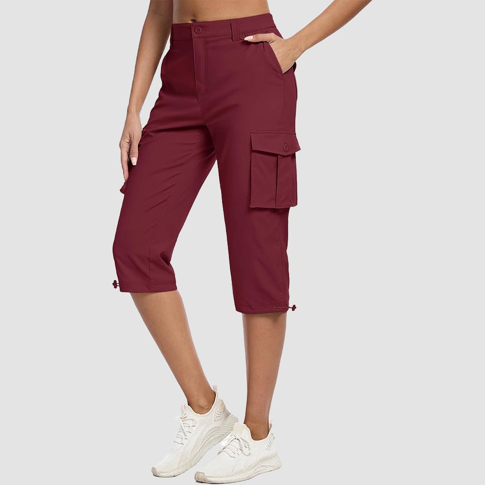 Women's Lightweight Cargo Capris with 6 Pockets Black by MAGCOMSEN #Color_Wine Red