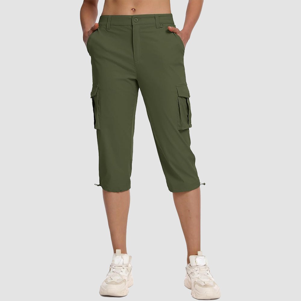 Women's Lightweight Cargo Capris with 6 Pockets Army Green by MAGCOMSEN #Color_Army Green