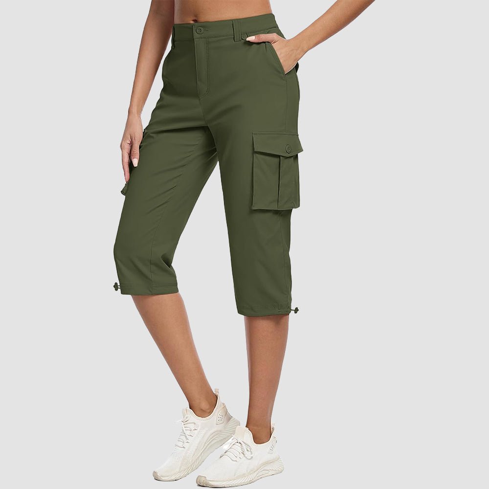 Army Green Women's Lightweight Cargo Capris with 6 Pockets - MAGCOMSEN