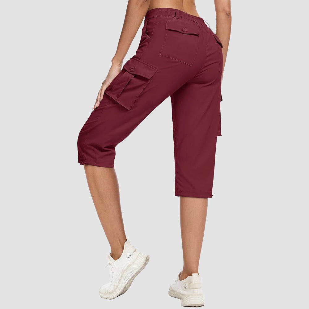 Women's Lightweight Cargo Capris with 6 Pockets Black by MAGCOMSEN #Color_Wine Red