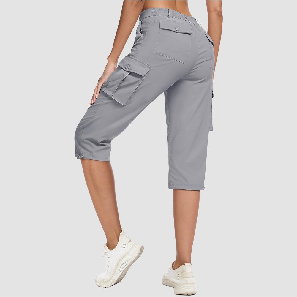 Light Grey Women's Lightweight Cargo Capris with 6 Pockets - MAGCOMSEN