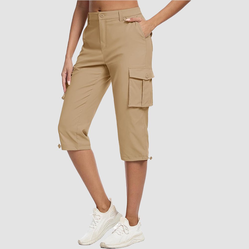 Khaki Women's Lightweight Cargo Capris with 6 Pockets - MAGCOMSEN
