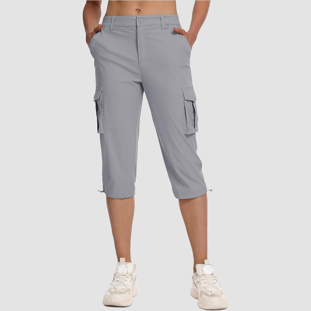 Women's Lightweight Cargo Capris with 6 Pockets Light Grey by MAGCOMSEN #Color_Light Grey