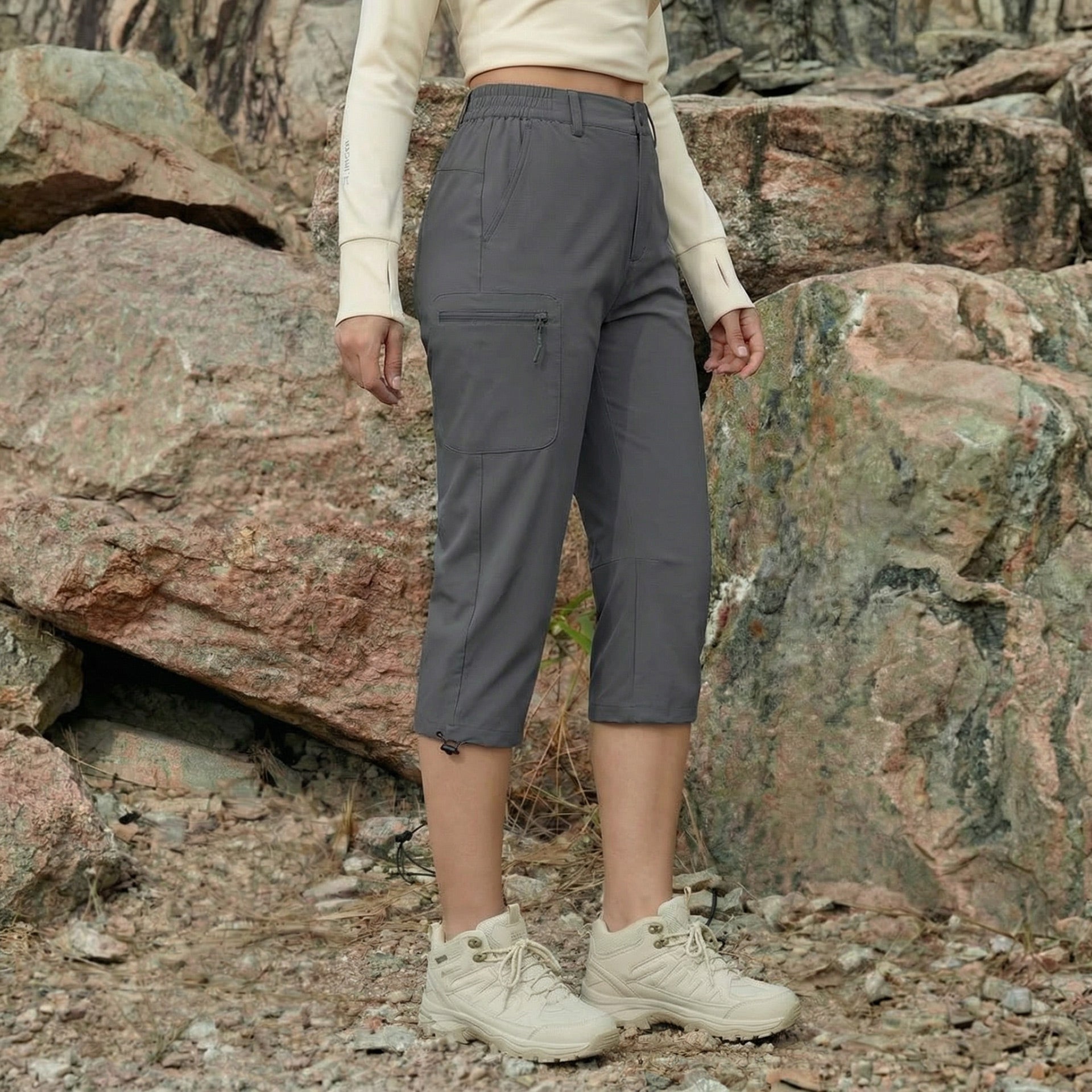 Women's Lightweight Water-Resistant Hiking Capris with 5 Pockets Light Grey by MAGCOMSEN #Color_Dark Grey