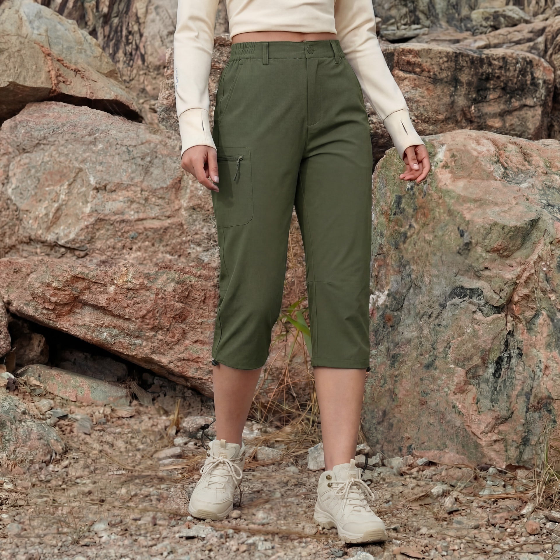 Women's Lightweight Water-Resistant Hiking Capris with 5 Pockets Light Grey by MAGCOMSEN #Color_Army Green