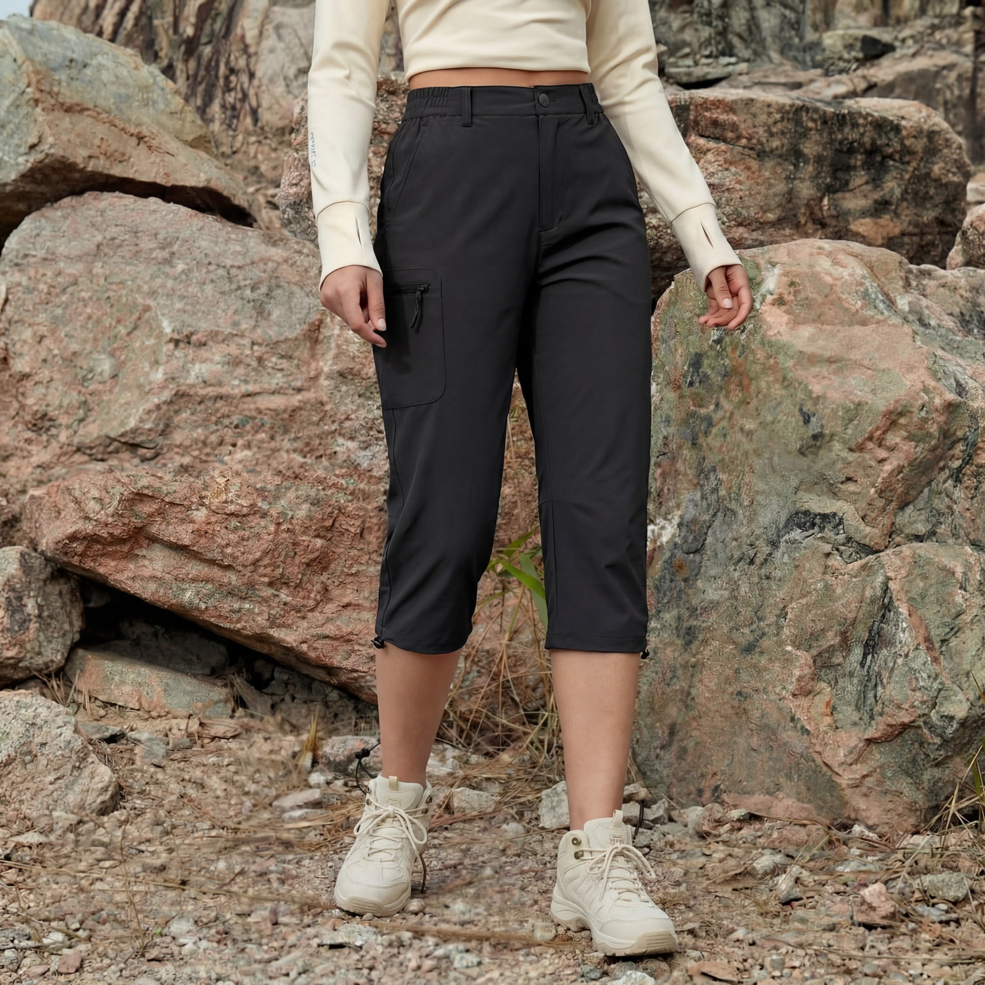 Women's Lightweight Water-Resistant Hiking Capris with 5 Pockets Light Grey by MAGCOMSEN #Color_Black