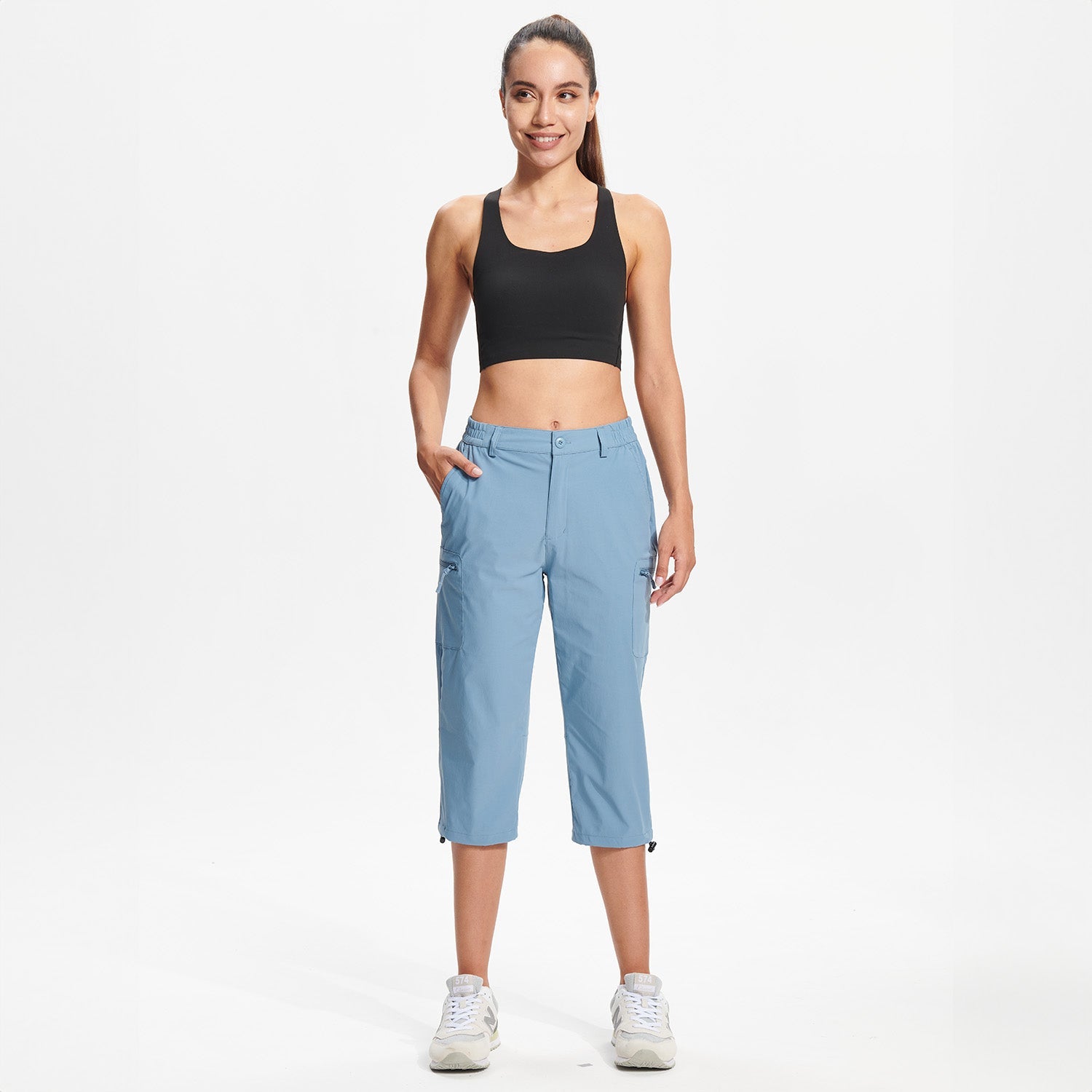 Women's Lightweight Water-Resistant Hiking Capris with 5 Pockets Light Grey by MAGCOMSEN #Color_Light Blue