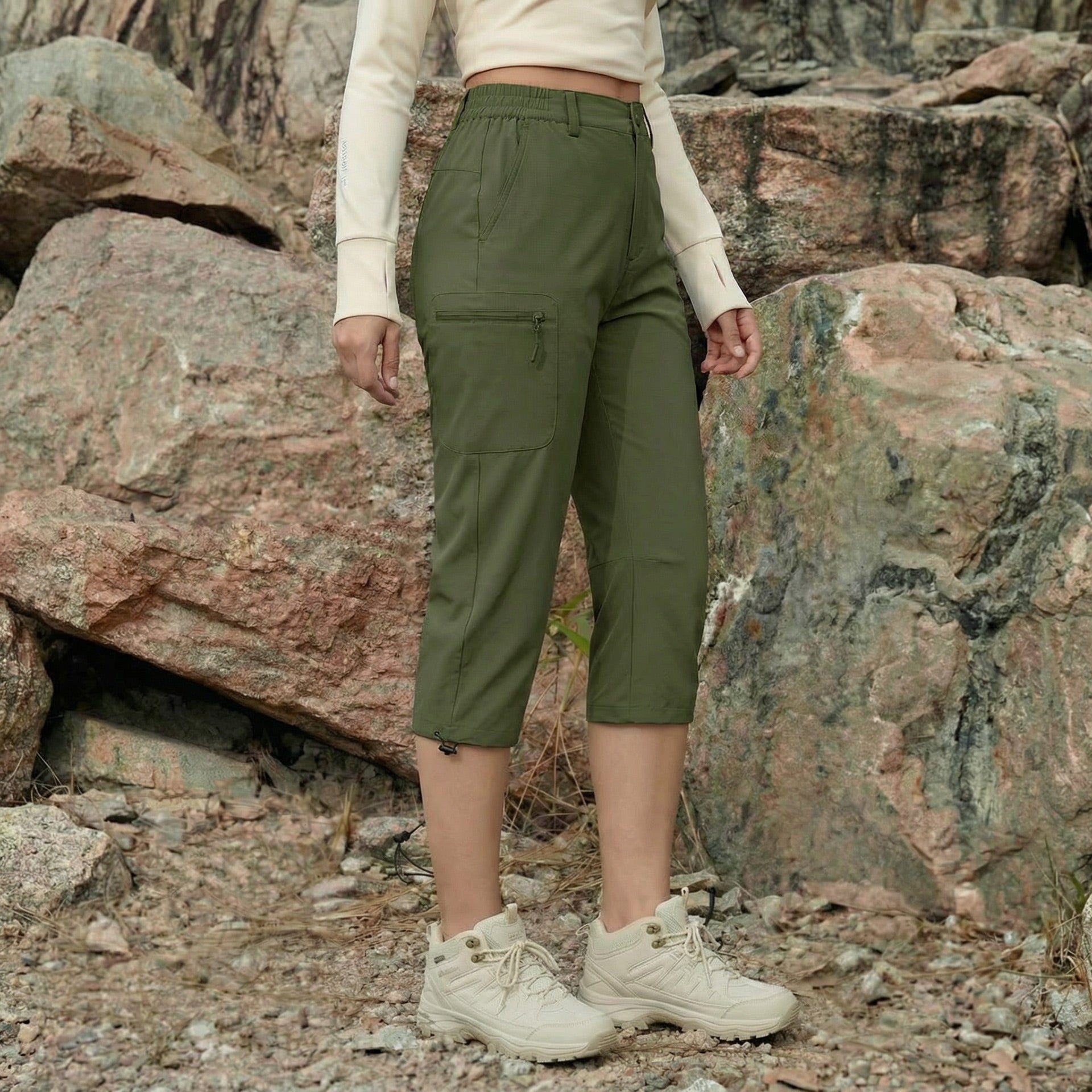 Women's Lightweight Water-Resistant Hiking Capris with 5 Pockets Light Grey by MAGCOMSEN #Color_Army Green