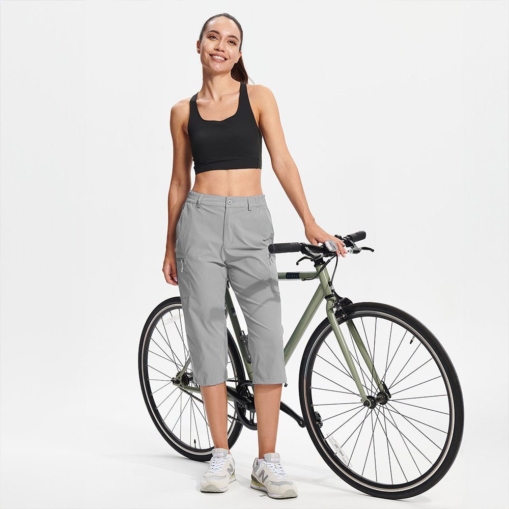 Women's Lightweight Water-Resistant Hiking Capris with 5 Pockets Light Grey by MAGCOMSEN #Color_Light Grey