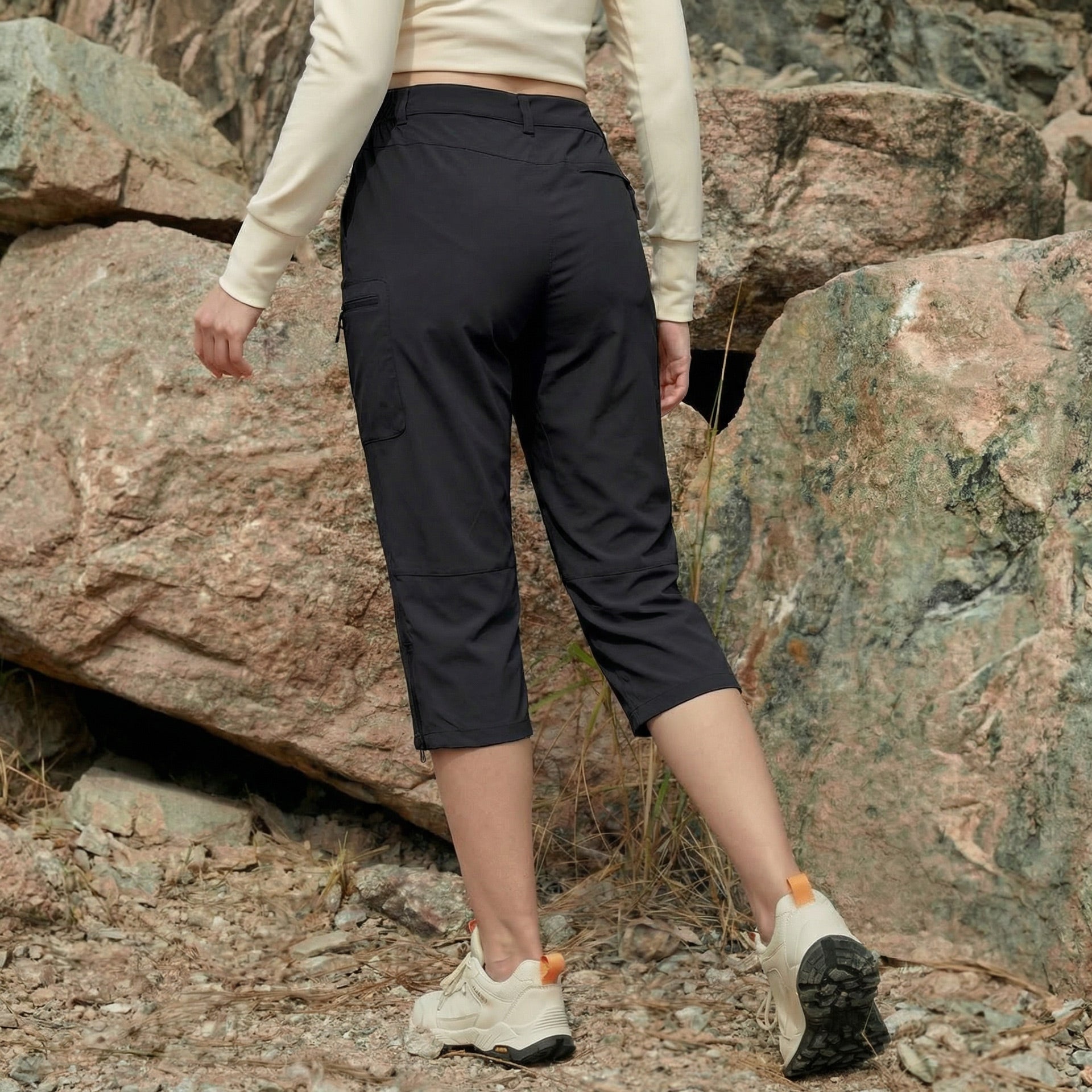 Women's Lightweight Water-Resistant Hiking Capris with 5 Pockets Light Grey by MAGCOMSEN #Color_Black