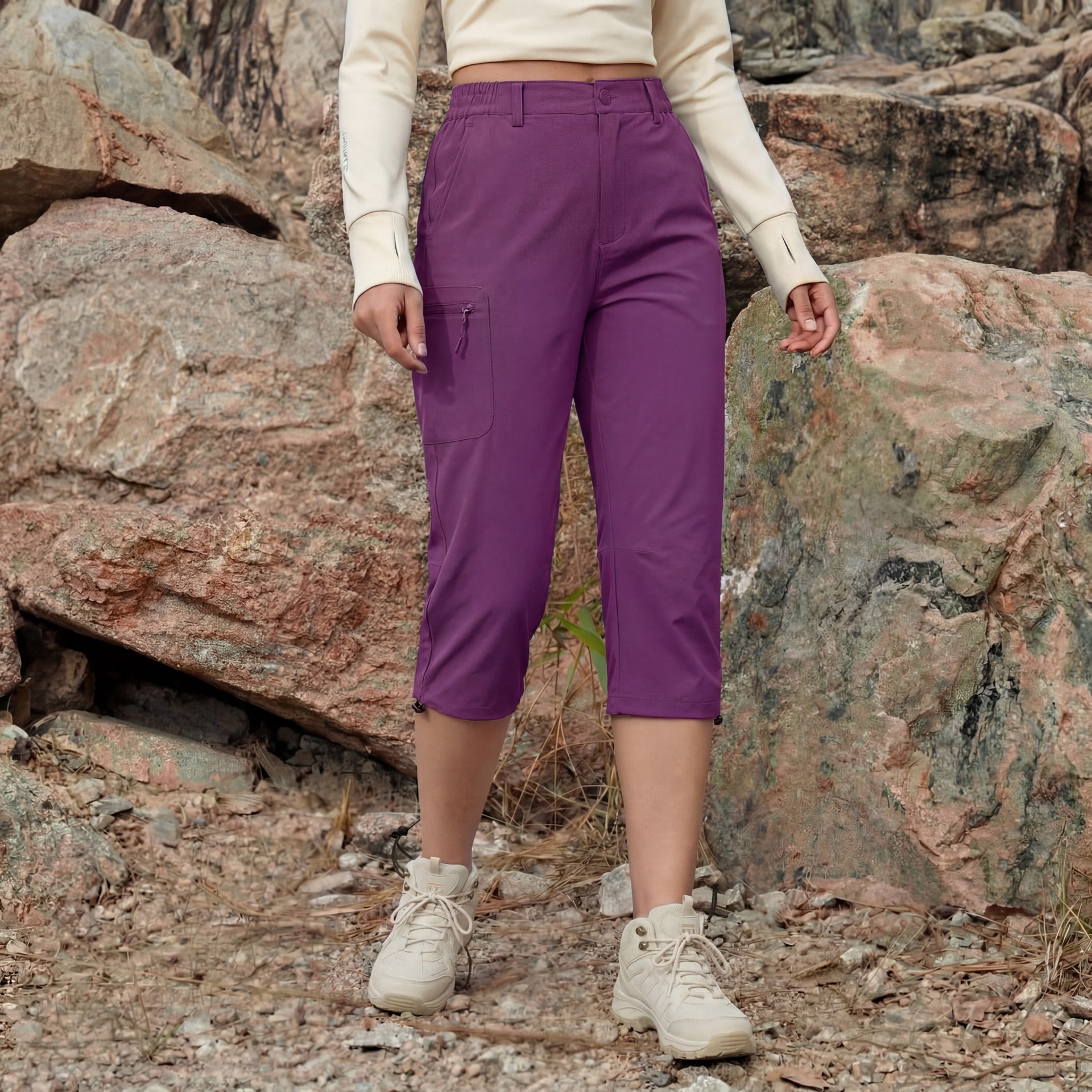 Women's Lightweight Water-Resistant Hiking Capris with 5 Pockets Light Grey by MAGCOMSEN #Color_Purple