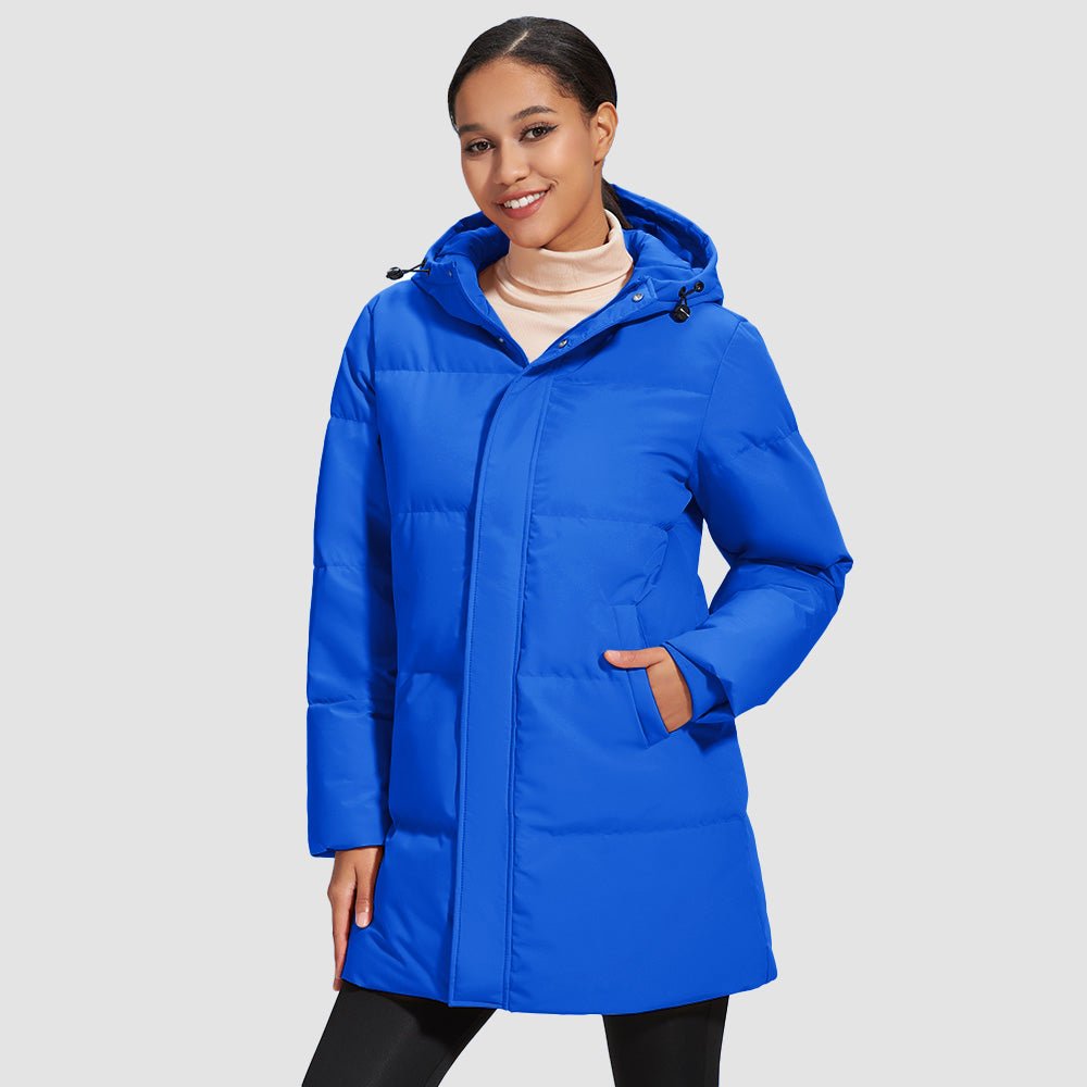 Royal Blue Women's Long Down Parka Waterproof Hooded Winter Puffer Coat - MAGCOMSEN