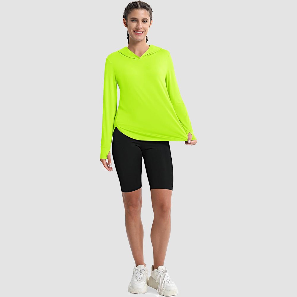 Bright Green Women's Long Sleeve UPF 80+ Lightweight Rashguard Hoodie - MAGCOMSEN