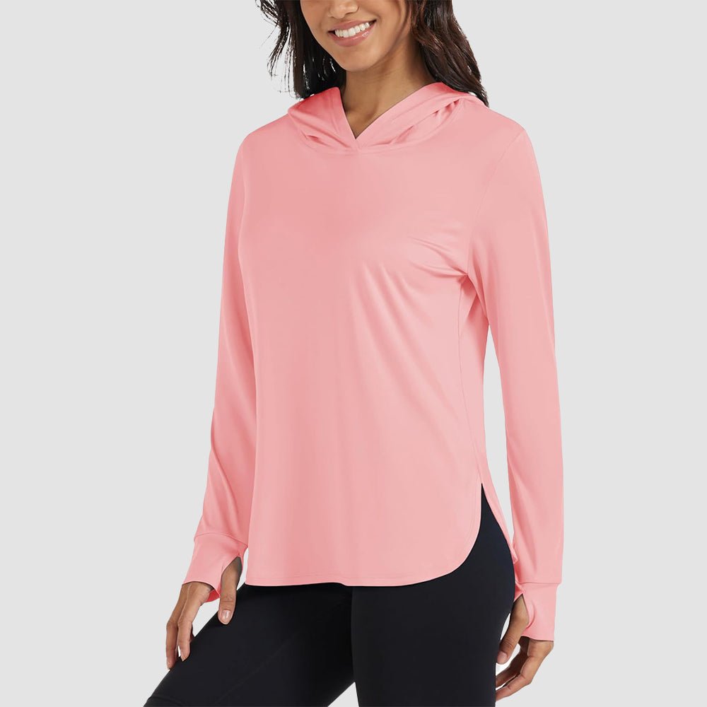 Light Pink Women's Long Sleeve UPF 80+ Lightweight Rashguard Hoodie - MAGCOMSEN