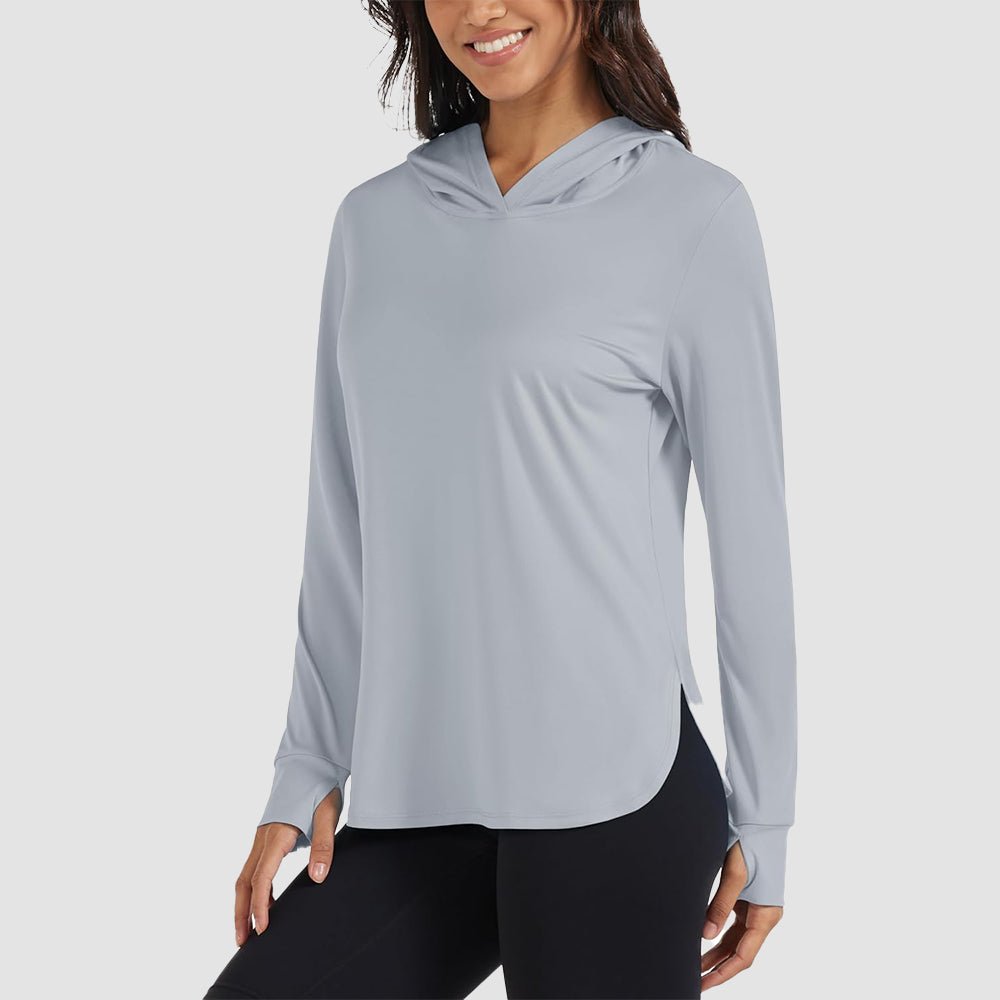 Light Grey Women's Long Sleeve UPF 80+ Lightweight Rashguard Hoodie - MAGCOMSEN